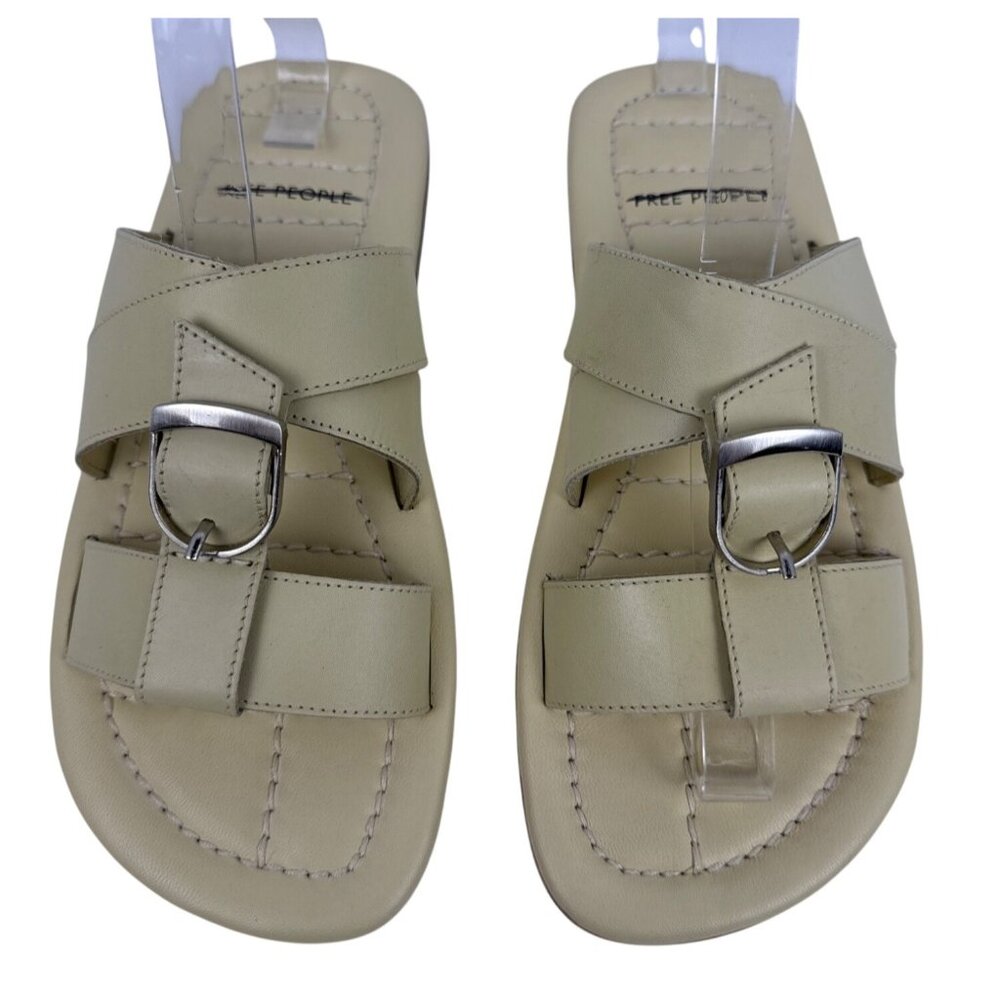 Free People Women's Sloan Buckle Open Toe Leather Sandals Buttermilk Size 8 - Picture 2 of 10
